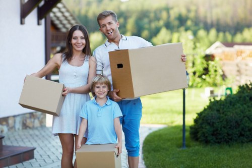 Removal van and packed boxes for a Streatham flat move